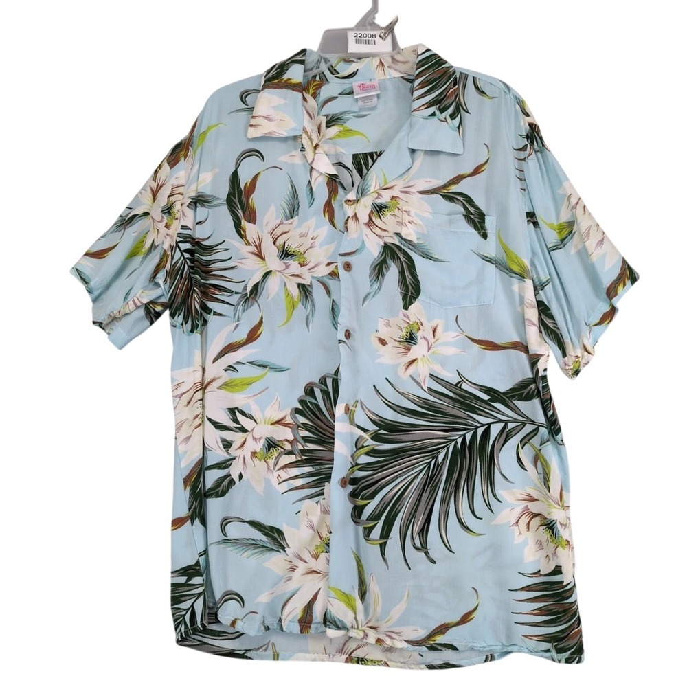 Hawaii Hangover Light Blue Floral Hawaiian Shirt Mens L Rayon Tropical Resort